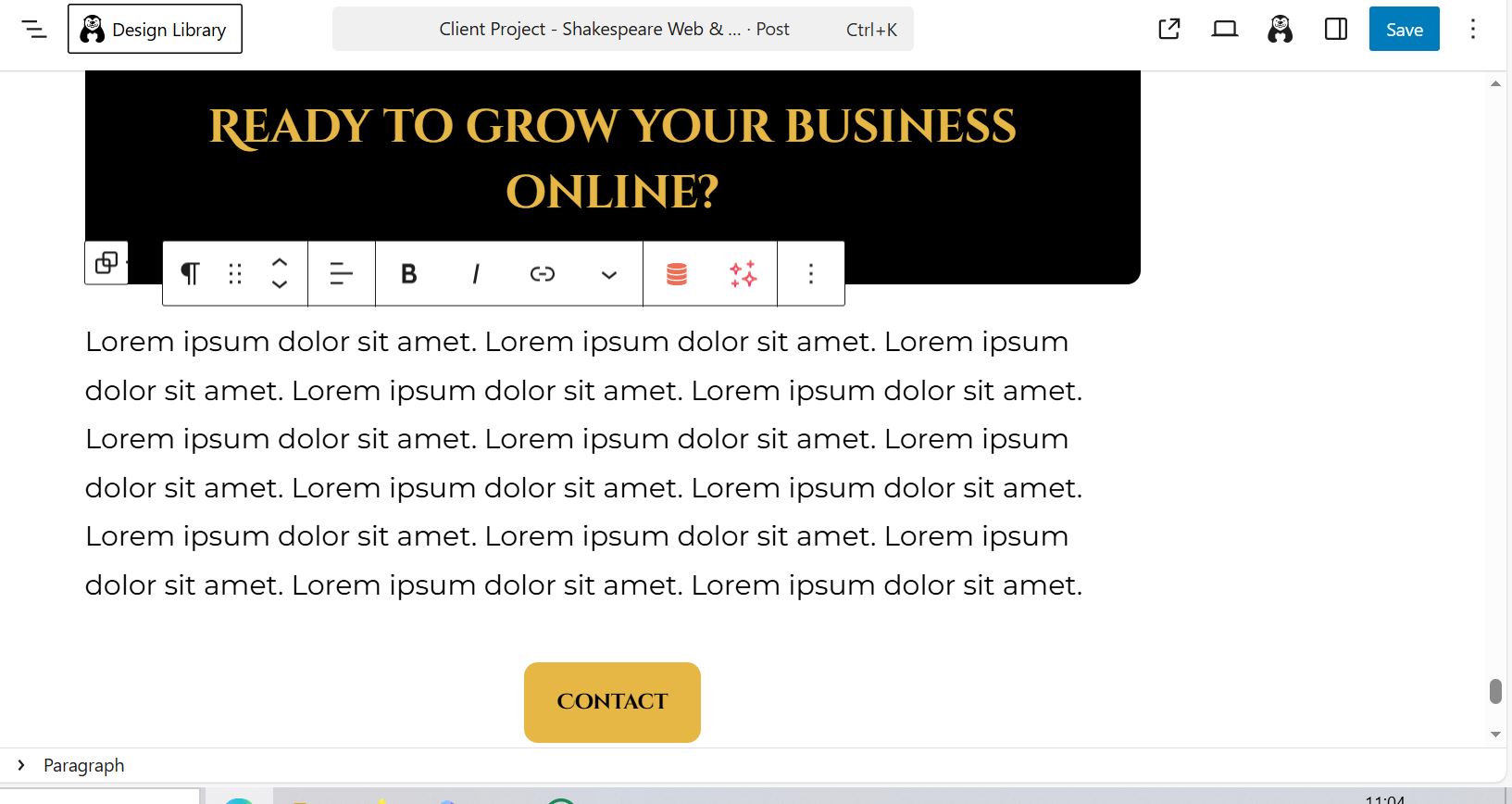 Image of a section of this website with Lorem Ipsum text
