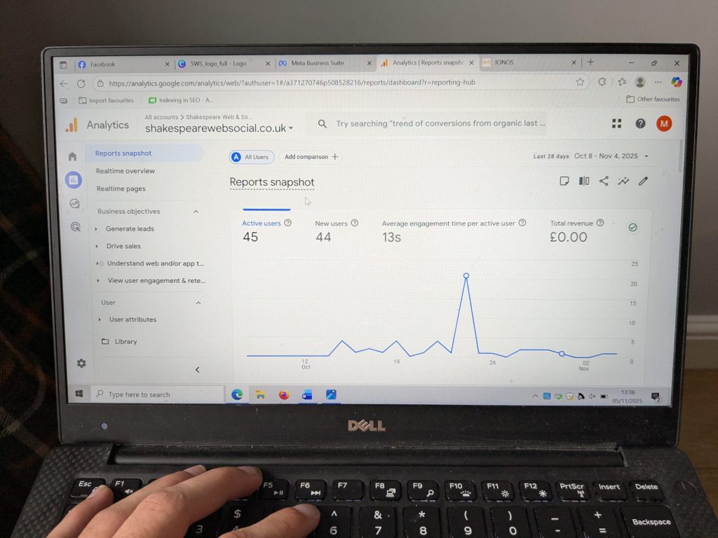 Image of an analytics page for a small businesses' website