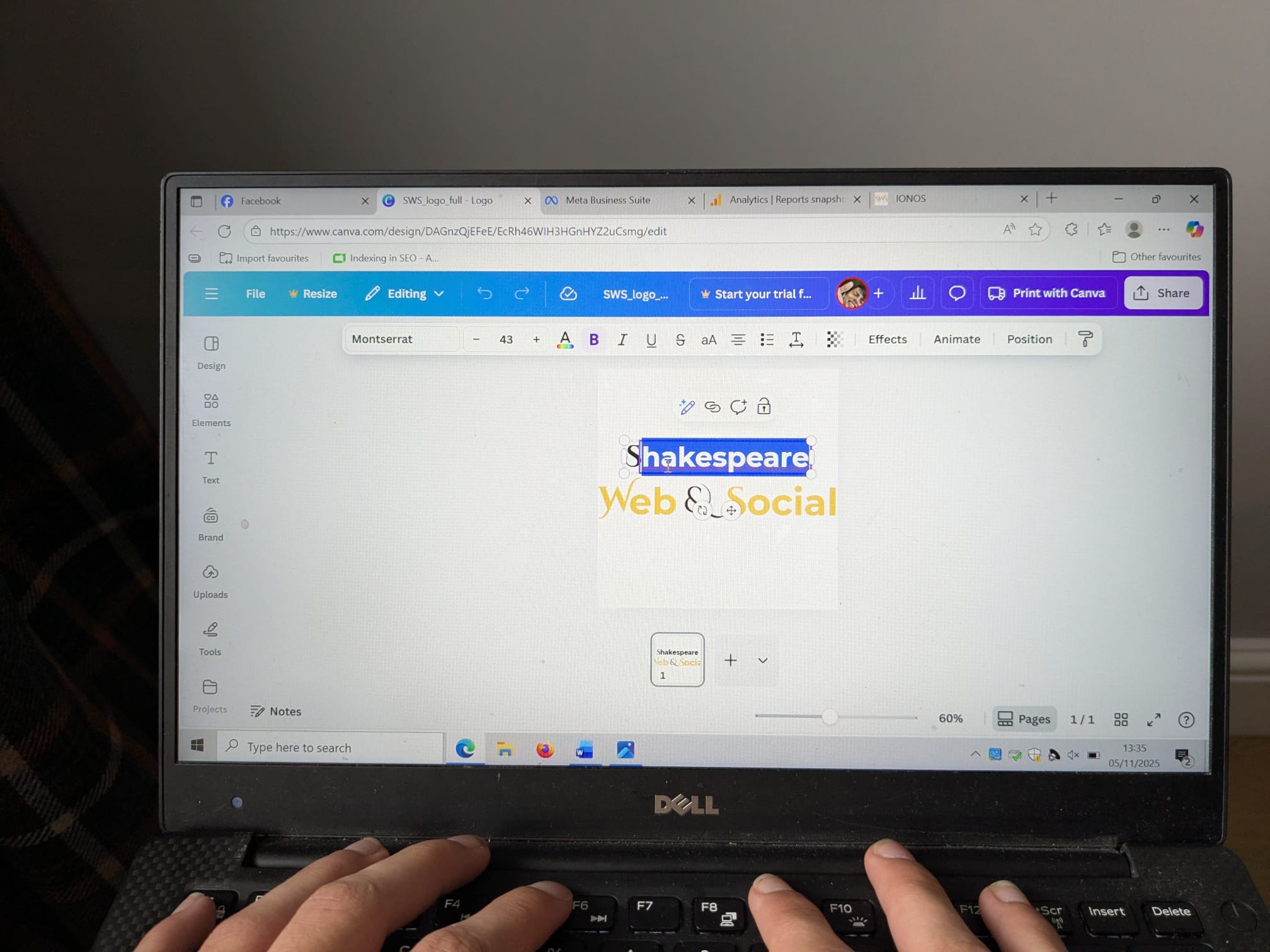 Shakespeare Web & Social's logo being edited on Canva